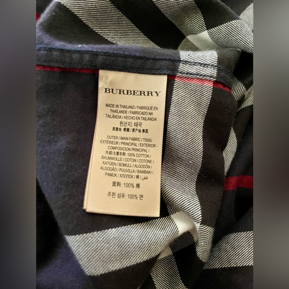 Burberry Check Button Down Shirt in Navy. Size Small - Picture 4 of 4